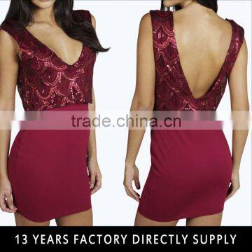 SEQUIN DOUBLE LAYER PLUNGE BODYCON EVENING BOYCON BANDAGE DRESS 2016 SEXY RED CLUB DRESS