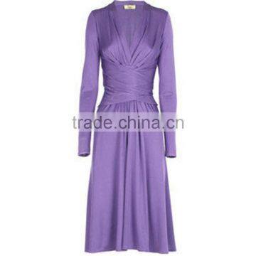 Factory Manufacturer Ladies' Top Fashion Elegant Bandage Purple Long Sleeve Deep V-neck Western Style Dresses photo-2
