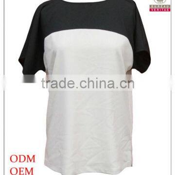 Trendy simple design short sleeve boat neckline corporate blouses for women