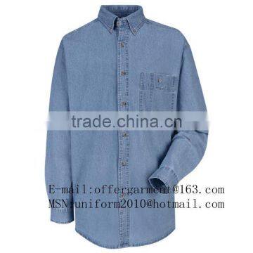 Men's Industrial LONG SLEEVE Stone Washed 100%Cotton Denim Casual Work Shirt