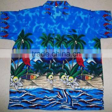 GENTS MACAU PARROT PRINT HAWAIIAN SHORT SLEEVE ALOHA SHIRT photo-3