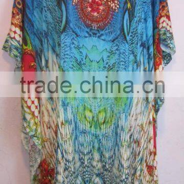 DIGITAL print crepe crystal embellished kaftan CAFTAN tunic poncho blouse