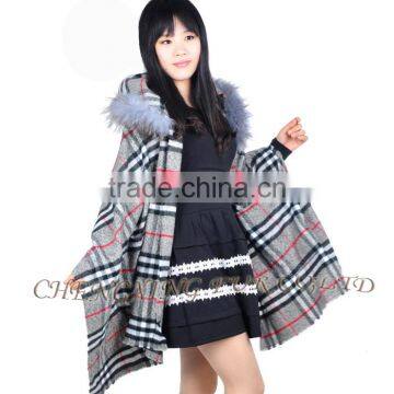 CX-B-P-39 Cheap Genuine Raccoon Fur Trim Pashmina Shawls Wholesale With Hood photo-5