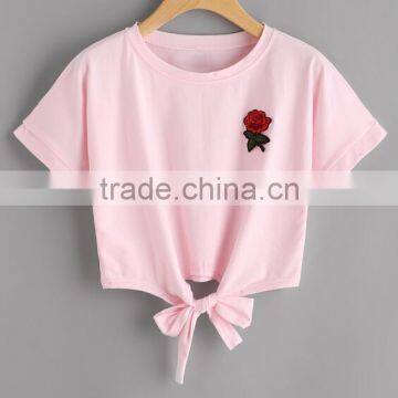 Custom design high quality baby clothes fashion embroidery wholesale pink boutique cotton short sleeve kids girls t shirt