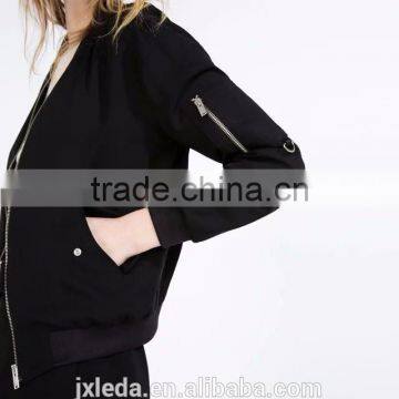 American Apparel Bomber Jacket Two Side Pockets Short Thin Side Zipper Sleeve Coat V-Neck Outerwear photo-4
