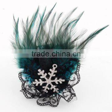 Artificial Flower Pin Brooches,Christmas Snowflake Fabric Feather Corsage Brooches for Gift Jewelry photo-3