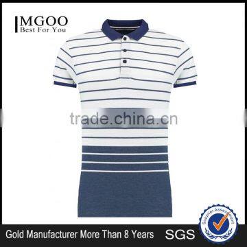 MGOO 100% Cotton Pique White Woven Stripe Polo Blue Tie Dye Color Short Sleeves Custom Polo photo-4