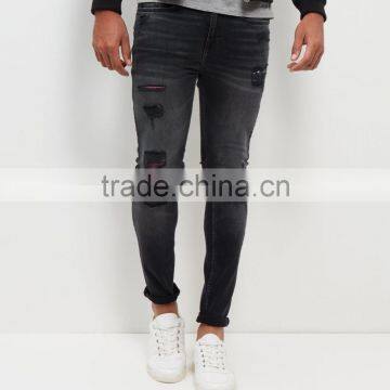 Cotton Blend Black Washed Rip Skinny Jeans photo-3