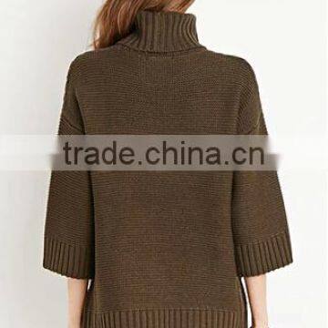 Loose 3/4 Sleeve Acrylic Roll Neck Rib-knit Neckline Fancy Sweaters for Women photo-4