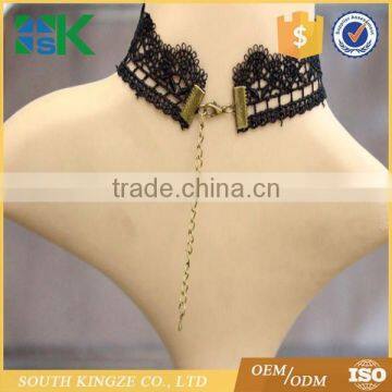 Modern Lace Black Crystal Water Drop Tassel Necklace Chain Small Court Dress Necklace Lace up Choker photo-4