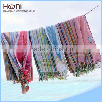 Cotton beach kikoy pareo towel with tassel