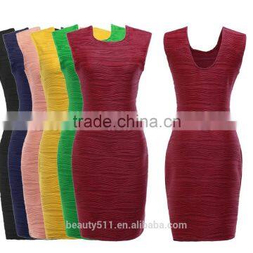 Fashionable corrugated sexy dress with no sleeves and trim skirt PS05