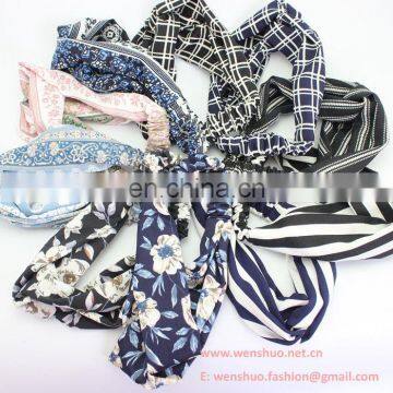 Rural Stripe Grid Floral Printed Fashion Joker Cross Hairband