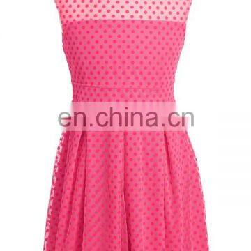 Gauzy overlay peppered polka dot sleeveless dress