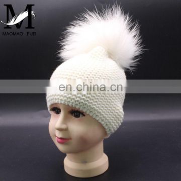 Womens Girls Real Large Raccoon Fur Pom Pom Winter Beanie Hats