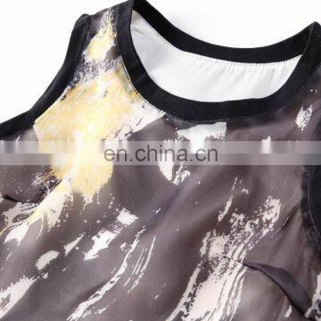High Quality Sleeveless Print Organza Dress 2016 Mesh Panel Dress photo-6