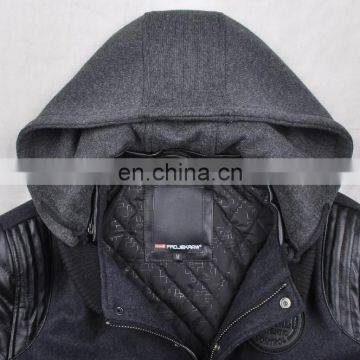 2015 Last Fashion Quilted Movable Hood Baseball Jacket Leather Sleeves photo-4