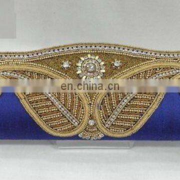 Blue Crystal Golden embroidery Evening Bridal purse clutch bag