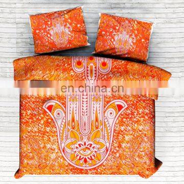 Orange Duvet Cover Set Indian Handmade Hamsa Fatima Quilt Cover Comfoter Set Doona Cover Duvet Cover With Pillow Cover