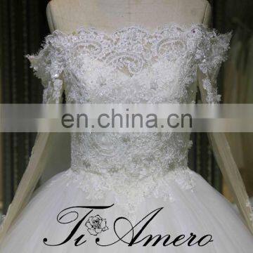 Latest Ball Gown Custom Made Long Sleeve Puffy Wedding Dress Lace Beading Bridal Dress Tiamero 1A946G photo-4