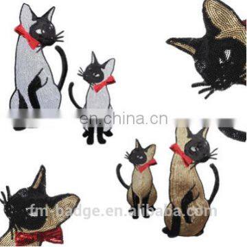 2017 Hot Sale custom iron on sequin embroidery cat patch,Custom cute cat shape apllique patches embroidery animal patches