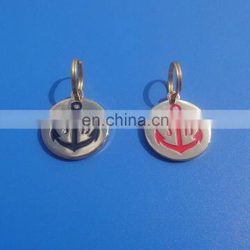 Promotional golden round shape with colorful soft enameled boat anchor design dog tag