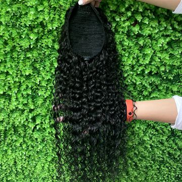 KHH wholsale Natural Black Mink Brazilian Human Hair Wrap Around Ponytail ,Wholesale Human Hair Drawstring Ponytail