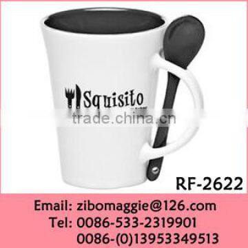 Colored Flare Shape Zibo Made Cheap Coffee Mug Set for Oversized Porcelain Cup Spoon