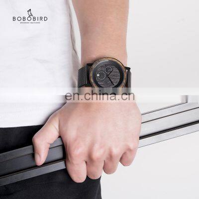 BOBO BIRD Oem Custom Logo Brand Waterproof Black Wood Watch Glossy Texture With Breathable Leather photo-5