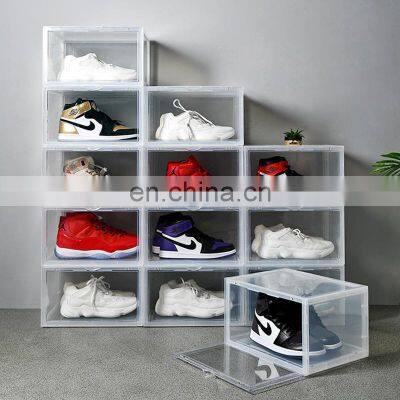 High Quality Household Transparent Custom Logo Stackable Sneaker Drop Front Acrylic Shoes Box Plastic Storage Container