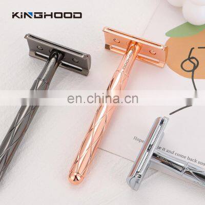 New Style Metal Rose Gold Color Double Edge Razor Blade Shave Shaving Razor For Women