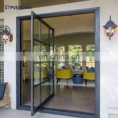 Custom Pivot Steel & Glass Exterior Doors Modern Glass Metal Wrought Iron Grid Doors Pivot Front Door photo-3