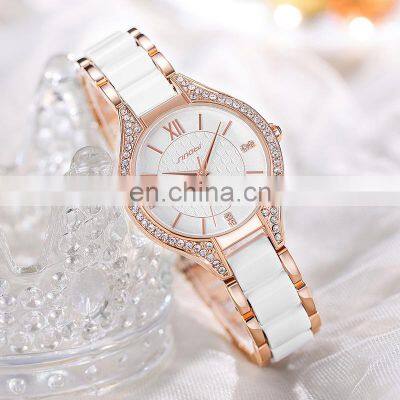 SINOBI New Arrival Women Luxury Watch S9858L Ceramic Strap Watch Pearl Shell Dial Handwatch Delicate Design Saat photo-2
