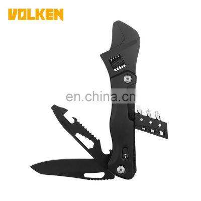 All black adjustable wrench for outdoor multi-purpose combination tool wrench with light attached