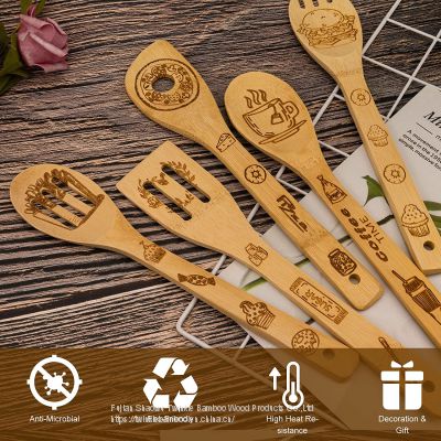 Wholesale Bamboo wood spoon burned kitchen utensils set from China