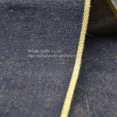 13.4 oz Gold Selvedge Raw Denim Indigo Fabric Hairy Texture Colored Selvedge Denim Fabric WholesaleW281820D