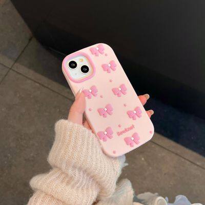 Pearl Bow Pink Silicone Phone Case For Iphone 15 14 13 Pro Max 12ProMax Phone Fashionable Mobile Phone Accessories photo-2