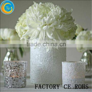 White Glitter Glass Vase/ Gitter Glass Votive Holder / Votive with Lace For Wedding Decorations