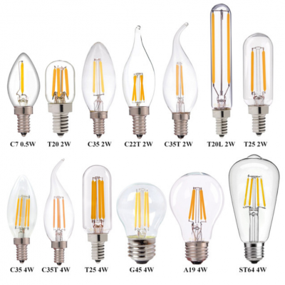 E26 E27 ST64 T45 Clear Glass LED Filament Bulb LED Light Bulb