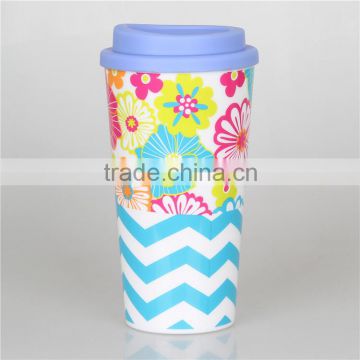 fashion and protable 450ml colorful coffee mug with rubber