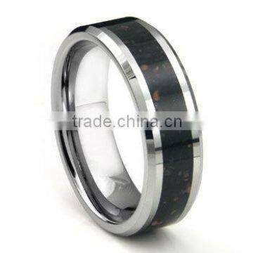 Tungsten Carbide Black Lava Riverstone Inlay Wedding Band Ring, Lava Riverstone Tungsten Ring