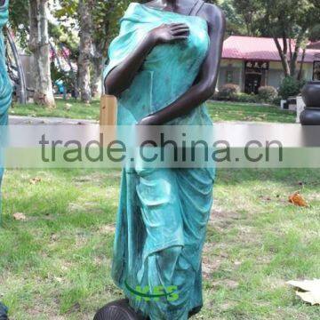 Bronze shy lady fountain statue