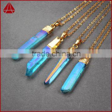 Natural druzy quartz pendants, fashion18k gold electroplated crystal point jewelry, rock crystal gemstone jewellery