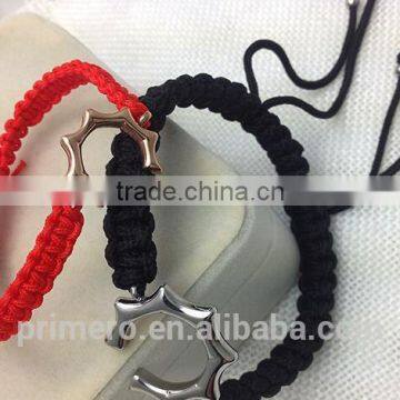 Black And Red Weave Hand Rope Sun Titanium Steel Bracelet photo-4