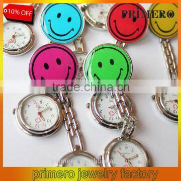 Top Quality!Clip Nurse Doctor stainless steel pendants Pocket Quartz Smile Brooch Nurses Watch For medical