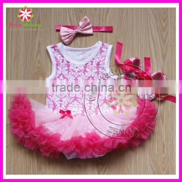 Wholesale damask print baby girl romper bodysuit pettiskirt