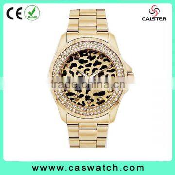 Gold plating custom leopard dial watch ladies diamonds watch