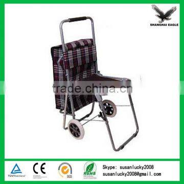 Wheeled Shopping Trolley Grocery Bag Easy Carrier Cart with Folding Rest Seat (directly from factory)