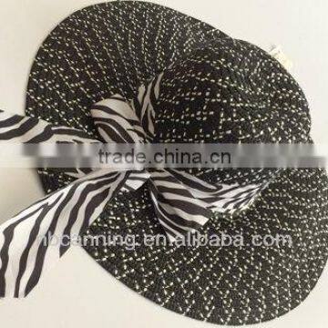 Ladies wide brim fashion straw beach hat with ribbon decoration for sale