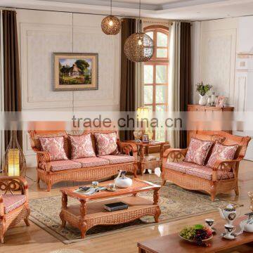 2015 High Quality Indoor 1+2+3 sofa sets with Cushion Vintage Trusty Cane Furniture